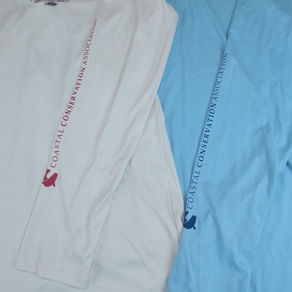 AFTCO Fishing Shirt XL Mens Lot 2 Performance Long Sleeve Sun Shirt Blue White - Picture 2 of 9